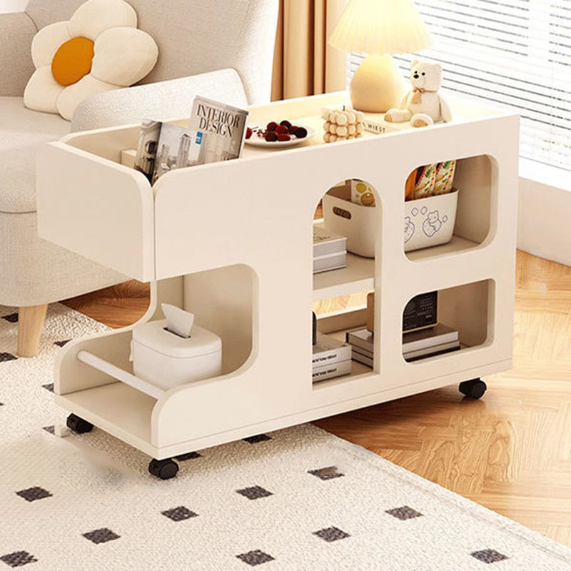 Mesa Auxiliar de Madera con Panel de Densidad Rectangular Desmontable Minimalista Moderna de 2 Niveles para Sala de Estar 