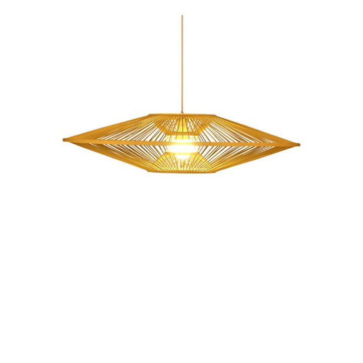 Traditional Vintage Woven Tatami Round Rattan Bamboo 1-Light Pendant Light For Living Room