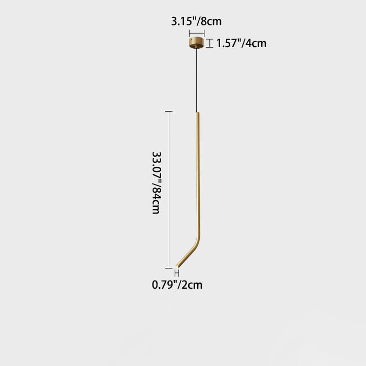 Lámpara colgante LED de tubo fino curvado minimalista moderno de cobre para dormitorio 