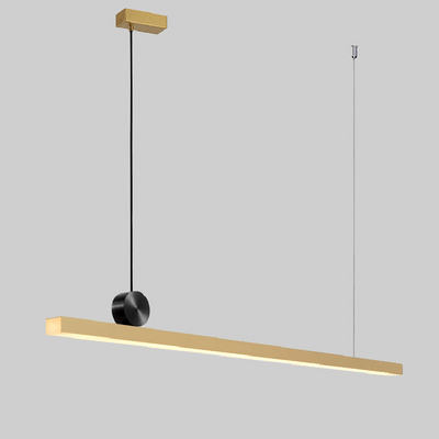 Lustre Contemporain en Cuivre Complet avec Ligne Droite en Acrylique et LED pour Îlot Luminaire Suspendu pour Salon 