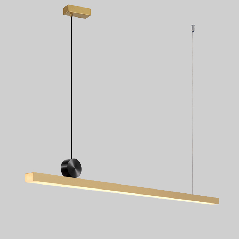 Lustre Contemporain en Cuivre Complet avec Ligne Droite en Acrylique et LED pour Îlot Luminaire Suspendu pour Salon 