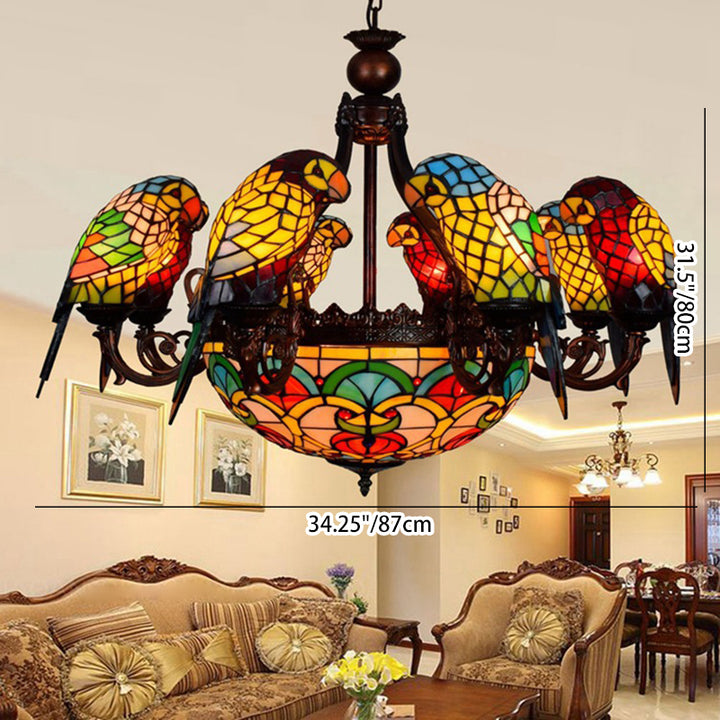 Dôme en verre métallique traditionnel Tiffany Parrot 11 lumières lustres pour salon 