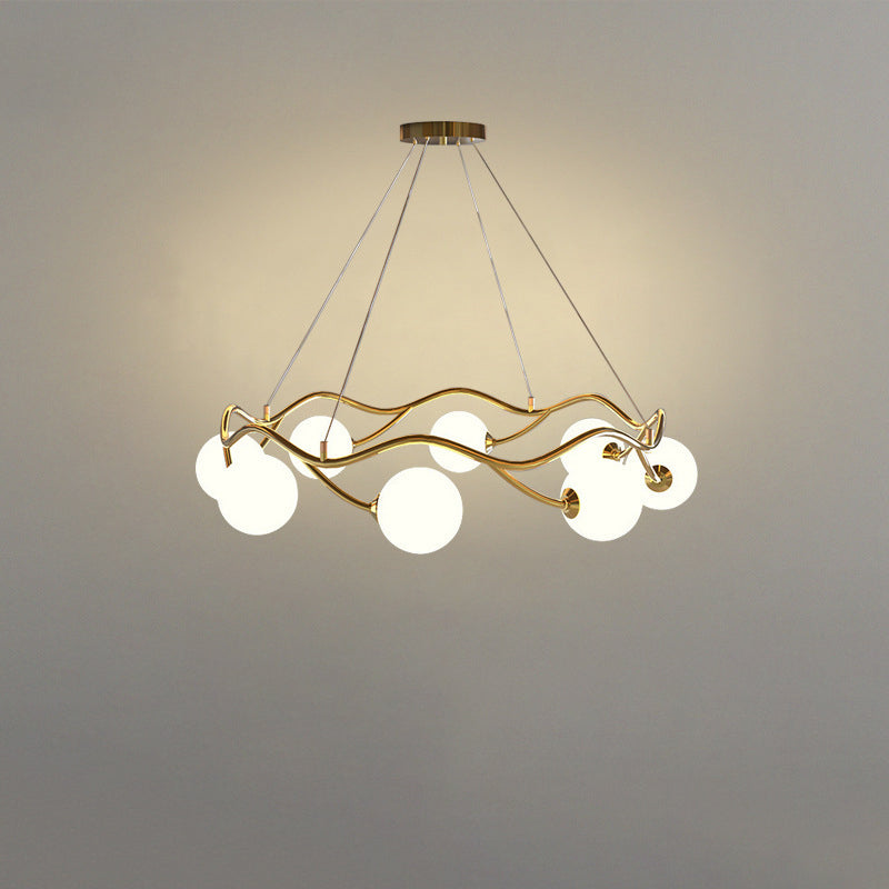 Moderne Nordic Metall Glas Runde Welle Ball Ring 8/10/12 Licht Kronleuchter Für Wohnzimmer 