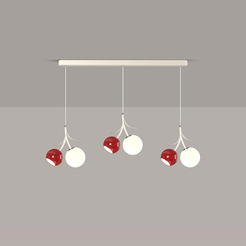 Zeitgenössischer nordischer Kirschglas-Eisen-3-Licht-Insel-Kronleuchter für Wohnzimmer 