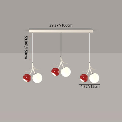 Zeitgenössischer nordischer Kirschglas-Eisen-3-Licht-Insel-Kronleuchter für Wohnzimmer 