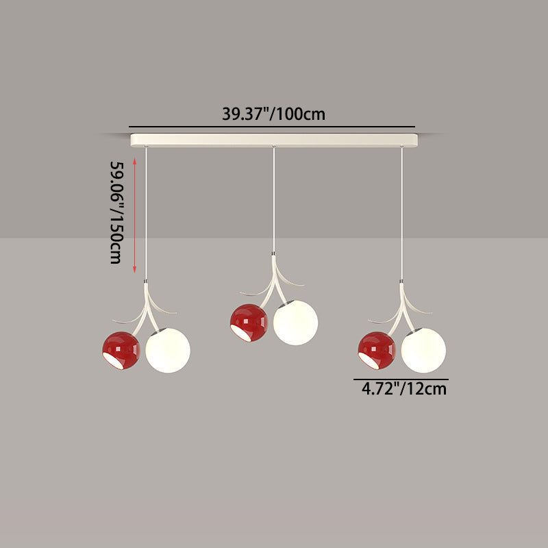 Zeitgenössischer nordischer Kirschglas-Eisen-3-Licht-Insel-Kronleuchter für Wohnzimmer 