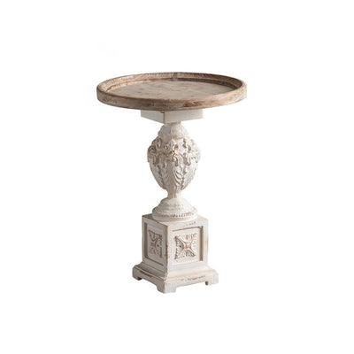 Table d'appoint ronde en bois sculpté de colonne romaine européenne traditionnelle pour le salon 