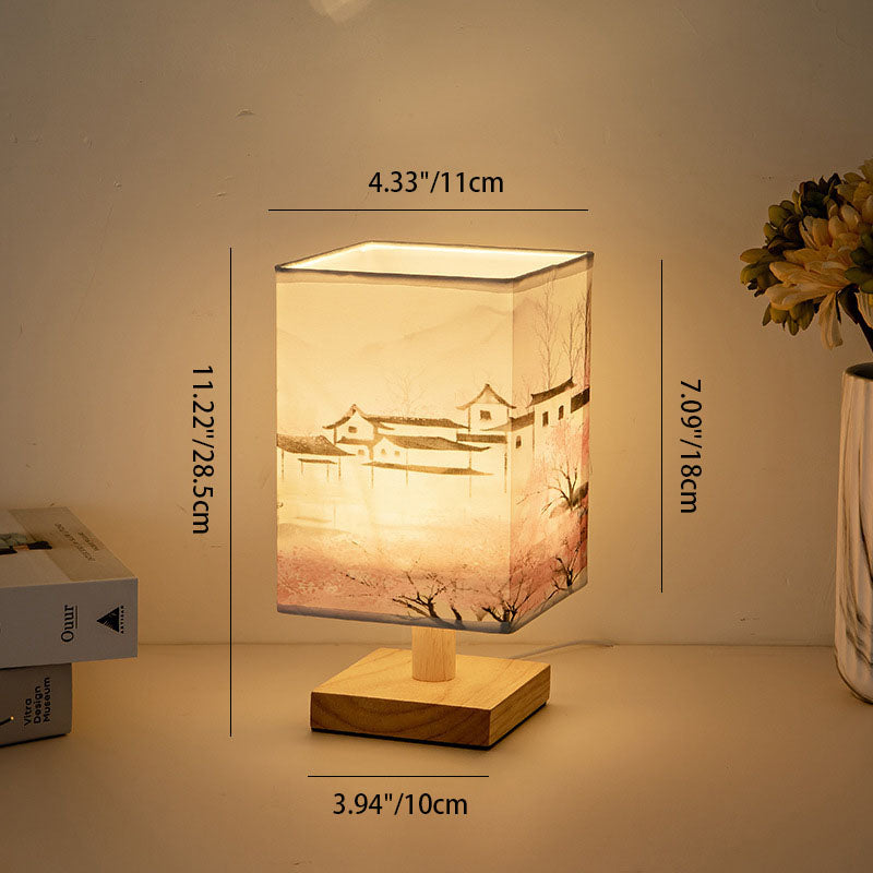 مصباح طاولة LED USB مربع من القماش الإبداعي المعاصر لغرفة النوم 