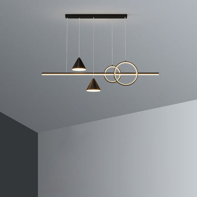 Moderne minimalistische Streifen Kegel Kreis Eisen Acryl LED Kronleuchter Insel Licht für Esszimmer 