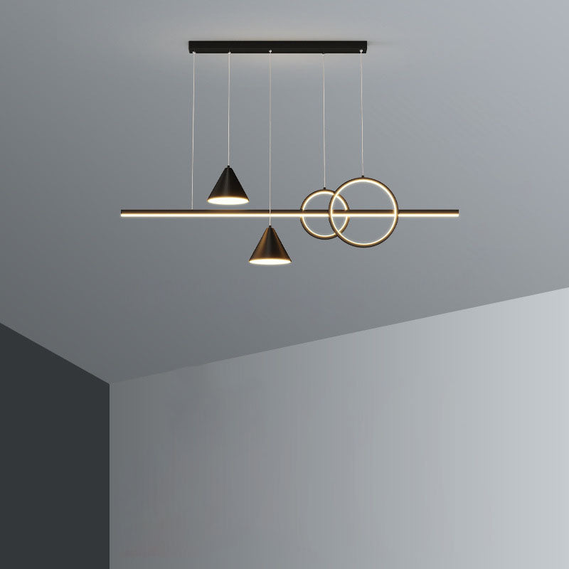 Moderne minimalistische Streifen Kegel Kreis Eisen Acryl LED Kronleuchter Insel Licht für Esszimmer 