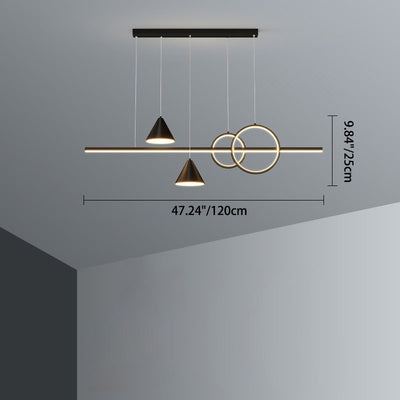 Moderne minimalistische Streifen Kegel Kreis Eisen Acryl LED Kronleuchter Insel Licht für Esszimmer 