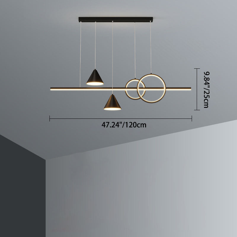 Moderne minimalistische Streifen Kegel Kreis Eisen Acryl LED Kronleuchter Insel Licht für Esszimmer 