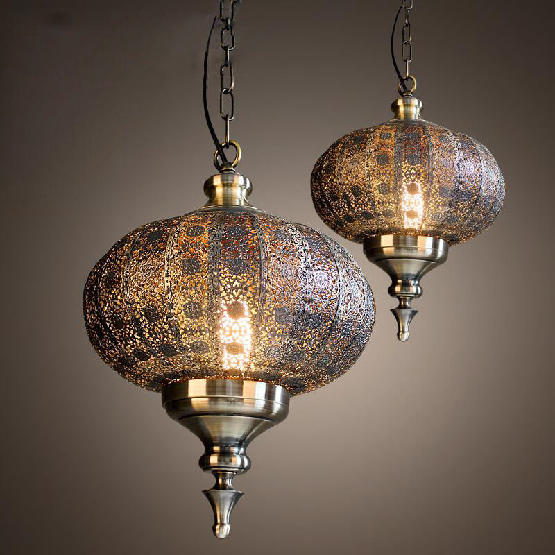 Traditionelle koloniale Laterne aus Eisen mit 1 Licht, Pendelleuchte für Wohnzimmer 