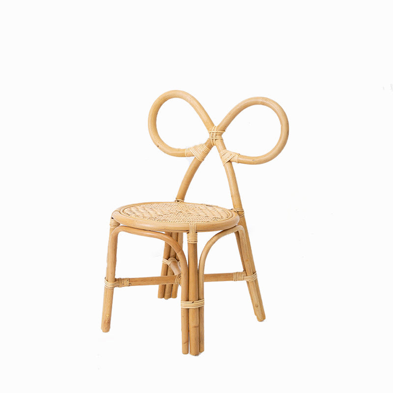 Tabouret rond en rotin tressé traditionnel japonais avec dossier en nœud papillon pour entrées 