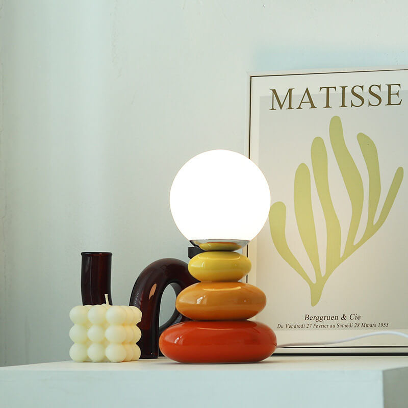 Nordic Creative Keramik Bunte Gestapelte Steine LED USB Tischlampe 