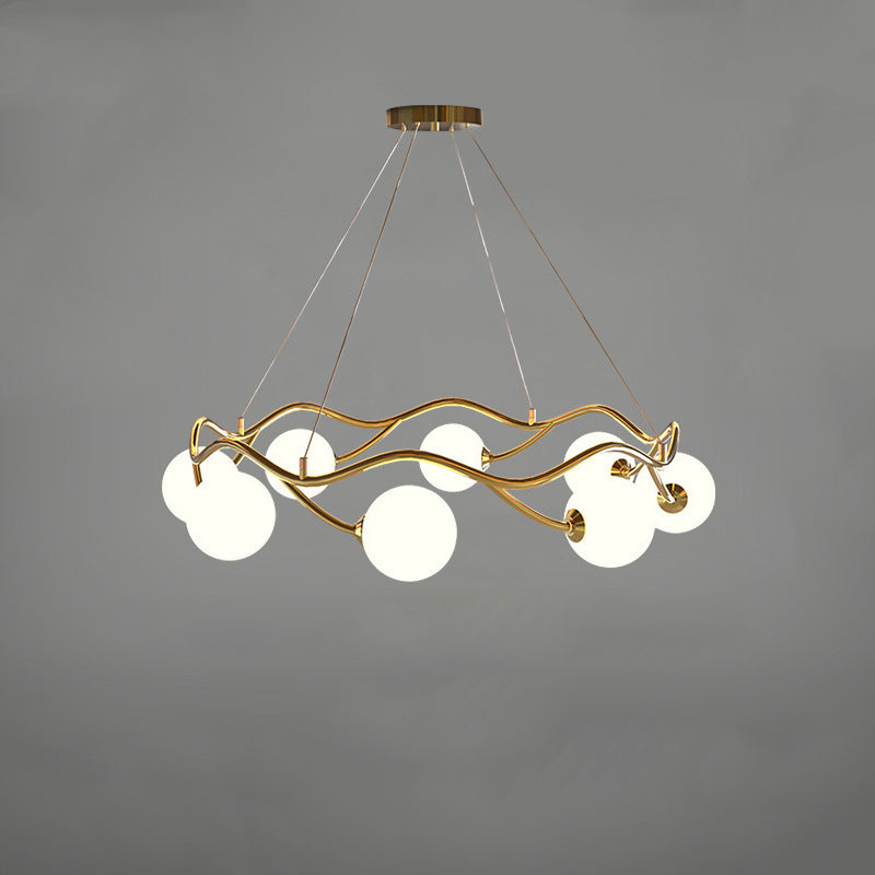 Moderner Mid-Century Magic Bean Glas Eisenring 8-Licht Kronleuchter für Wohnzimmer 