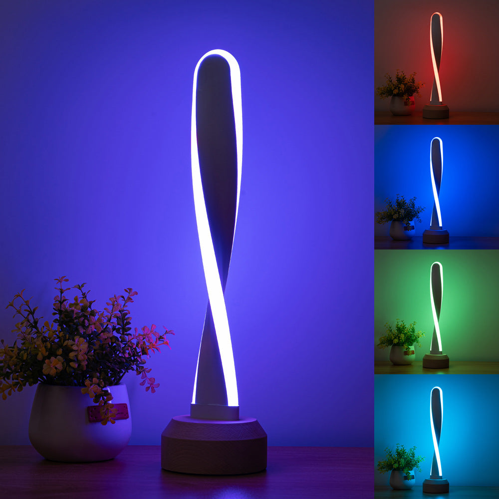 Lampe de table LED en aluminium et silice avec bande elliptique en spirale japonaise traditionnelle pour chevet 