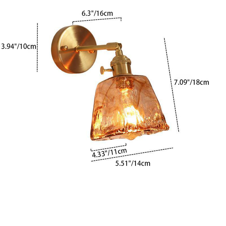 Modern Minimalist Eclectic Amber Glass Brass Iron Geometric 1-Light Wall Sconce Lamp For Living Room