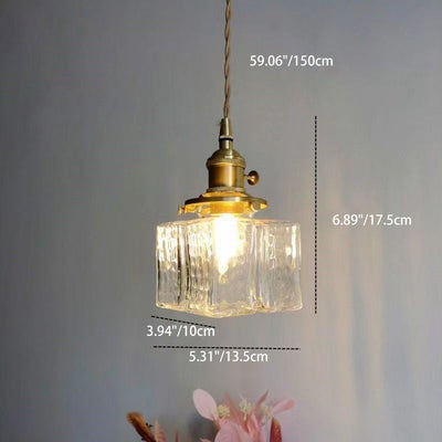 Pantalla de Cubo de Vidrio Japonés Tradicional Latón 1 Luz Colgante para Sala de Estar 