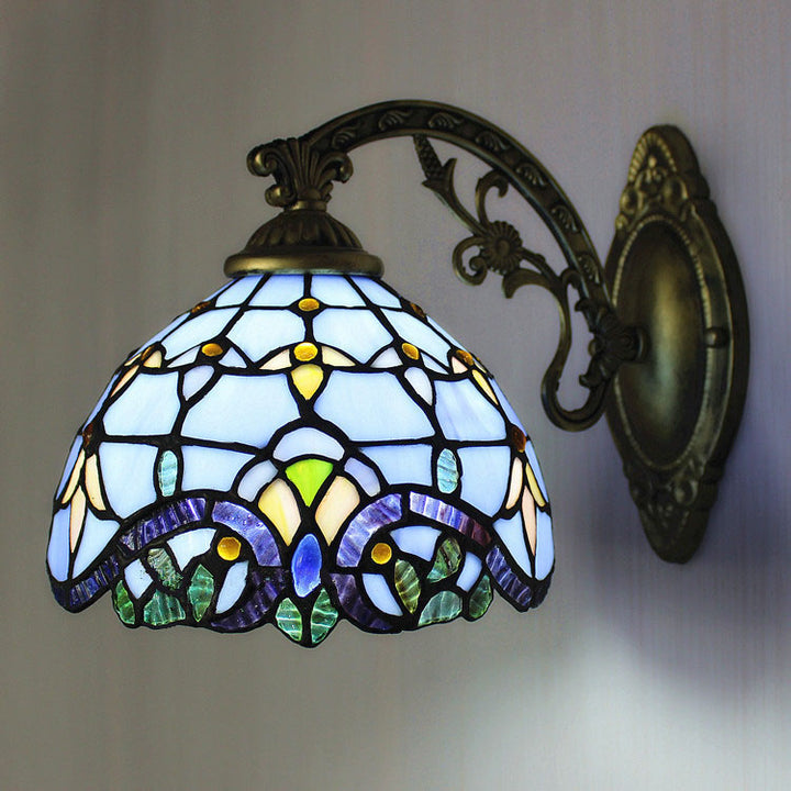 Applique murale traditionnelle Tiffany en verre de fer avec base de sirène demi-globe 1 lumière pour chambre à coucher 