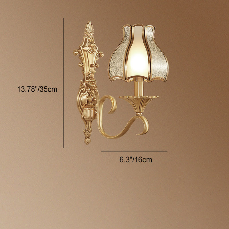 Applique murale contemporaine de luxe en cuivre avec abat-jour en verre en forme de parapluie 1/2 lumière pour chambre 
