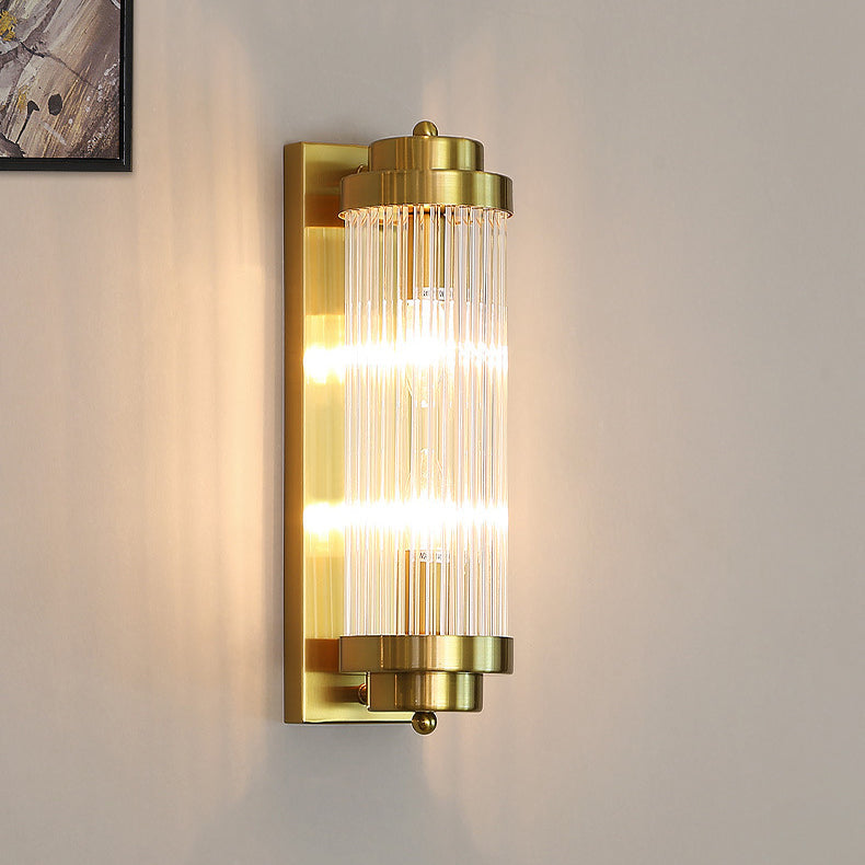 Cilindro de Vidrio de Hierro Tradicional Europeo Aplique de Pared de 2 Luces para Sala de Estar 