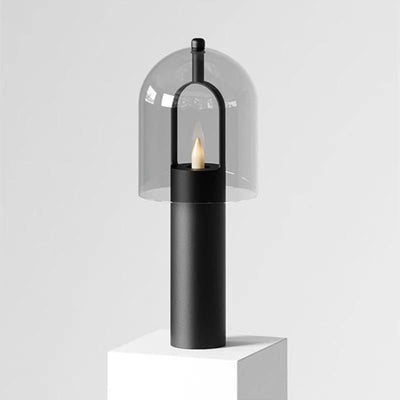 Contemporary Scandinavian Glass Cylinder Glass Black Column Base LED Table Lamp For Living Room