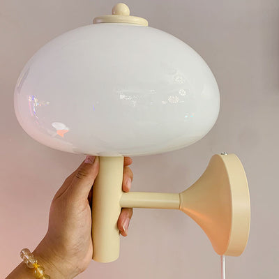 Applique Murale Moderne en Verre et Fer en Forme de Champignon Rond à 1 Lumière pour Chevet 