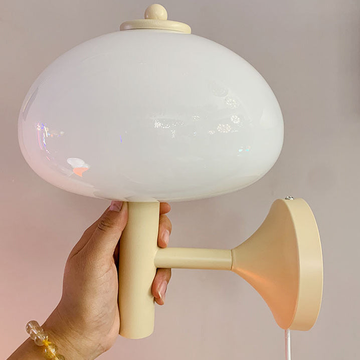 Applique Murale Moderne en Verre et Fer en Forme de Champignon Rond à 1 Lumière pour Chevet 