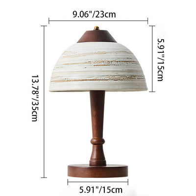 Contemporary Retro Ceramic Bowl Shape Wood 1-Light Table Lamp For Bedroom