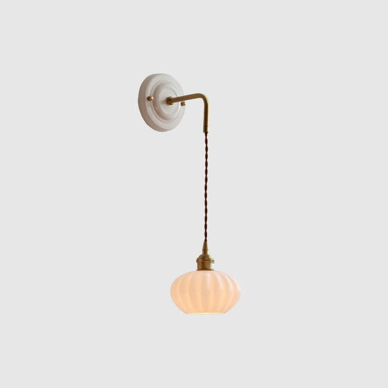Modern Minimalist Round Glass Iron Ceramic Base 1-Light Wall Sconce Lamp For Living Room &amp; Bedroom