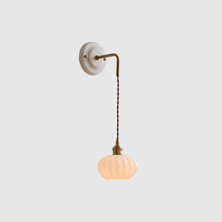 Modern Minimalist Round Glass Iron Ceramic Base 1-Light Wall Sconce Lamp For Living Room &amp; Bedroom
