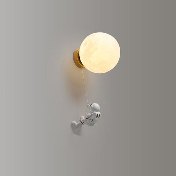Contemporary Creative Orb Astronaut Iron Resin 1-Light Wall Sconce Lamp For Bedroom