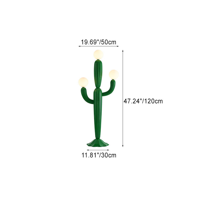 Lampe de sol contemporaine en résine de cactus créatif avec 3 lumières en verre pour salon 