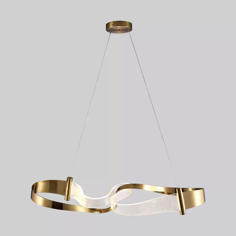 Lampe à suspension LED linéaire en ruban acrylique en forme de vague créative contemporaine pour salon 