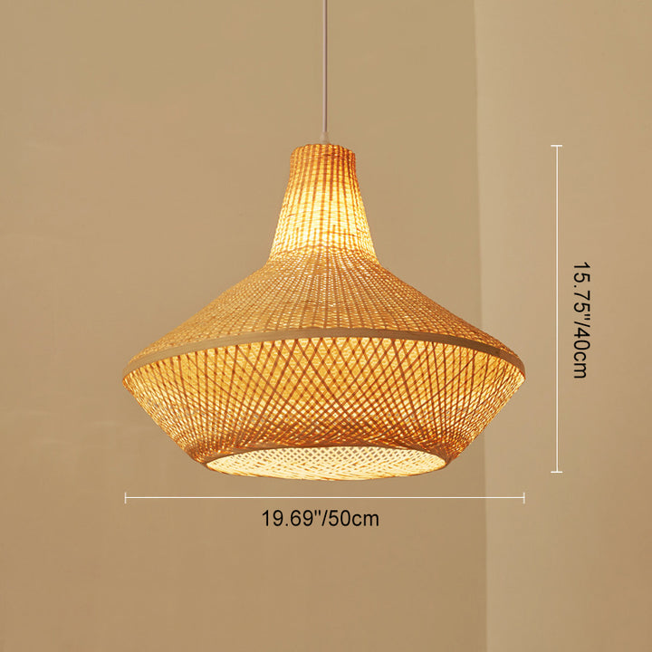 Lustre suspendu à 1 lumière en bambou tissé rond chinois traditionnel pour salles de divertissement 