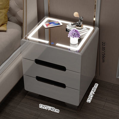 Table de chevet rectangulaire minimaliste moderne en métal avec panneau haute densité à 3 tiroirs pour chambre 