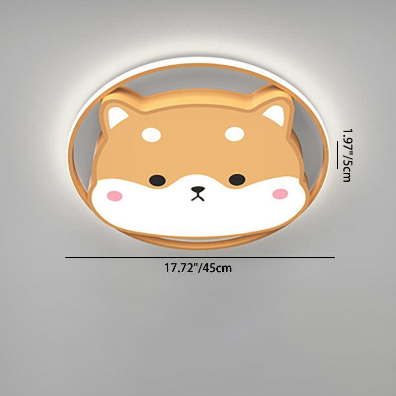 Luz de techo LED montada al ras acrílica para niños con diseño contemporáneo y creativo de Shiba Inu para dormitorio 