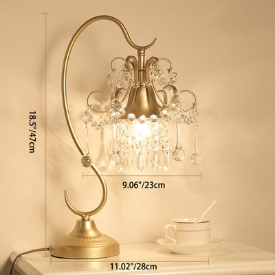 Traditionelle europäische Metall-Hardware Kristall Teardrop Anhänger Trompete 1-Licht Tischlampe für Schlafzimmer 
