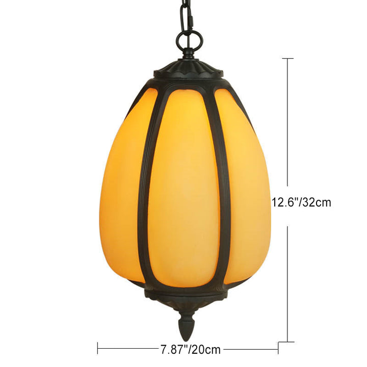 Traditional Chinese Waterproof Aluminum PC Dolomite Elliptical Pumpkin 1-Light Pendant Light For Ourdoor Patio