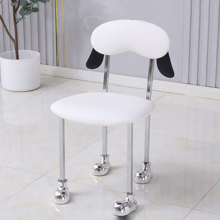Chaise contemporaine créative en forme de chiot en velours rembourré avec cadre en acier inoxydable, dossier ouvert et sans accoudoirs pour le salon 