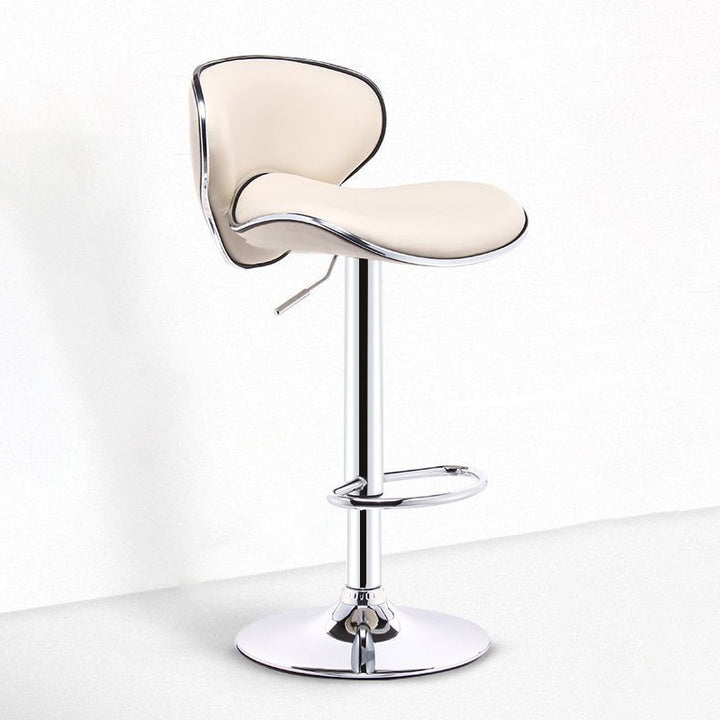 Moderner minimalistischer Kurven-Dreieck-Rund-Napa-Leder-Metall-Barhocker mit Rückenlehne ohne Armlehnen für das Esszimmer 