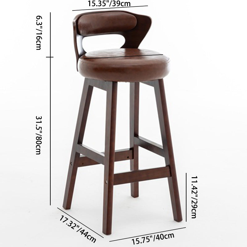 Modern Simplicity Round PU Leather Rubberwood Bar Stool Low Back Footrest For Dining Room