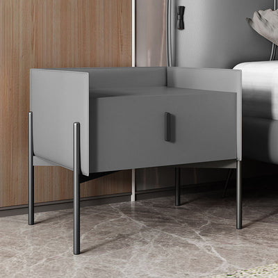 Contemporain scandinave rectangulaire en cuir acier au carbone métal 1-tiroir pour table de chevet 
