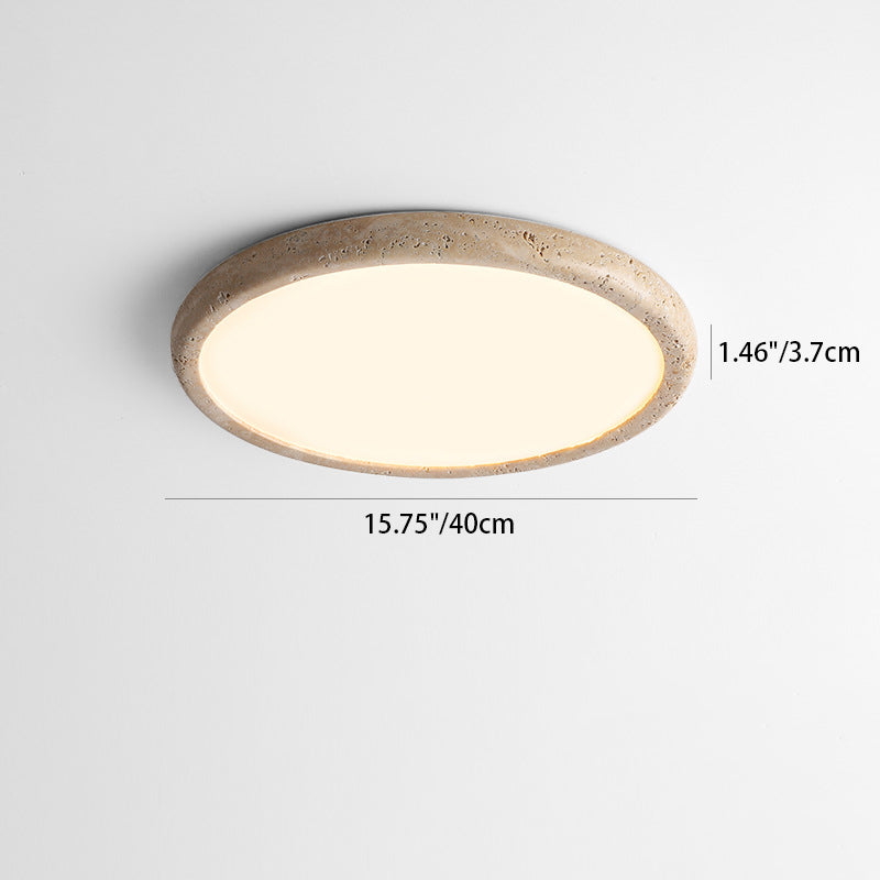 Traditional Japanese Round Yellow Travertine Acrylic LED Flush Mount Ceiling Light For Living Room