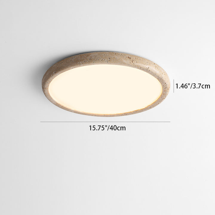 Traditional Japanese Round Yellow Travertine Acrylic LED Flush Mount Ceiling Light For Living Room