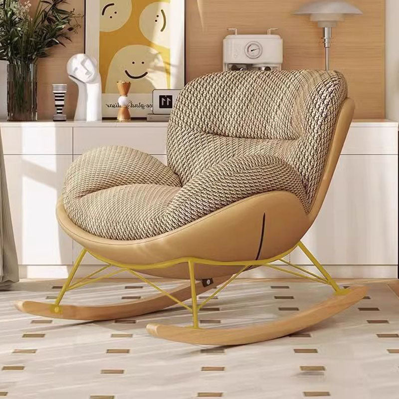 Fauteuil à bascule en velours pied-de-poule nordique contemporain avec dossier en acier au carbone pour salon 