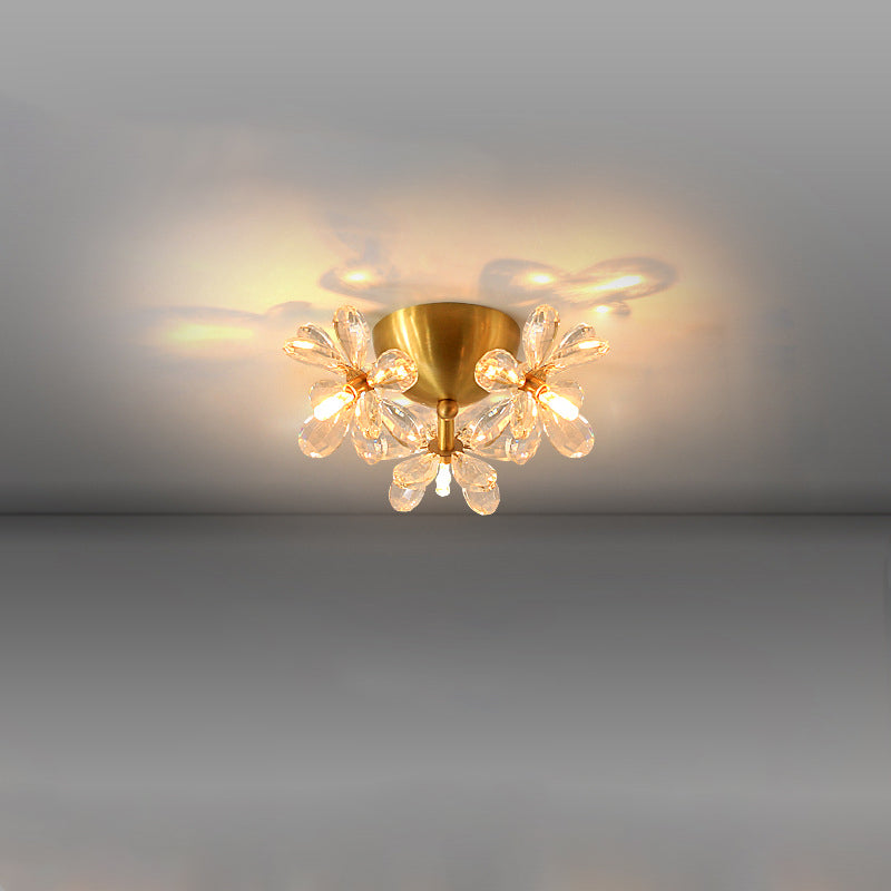 Moderne minimalistische Blume Messing Kristall 3/5/6/7 Licht Unterputz Deckenleuchte für Wohnzimmer 