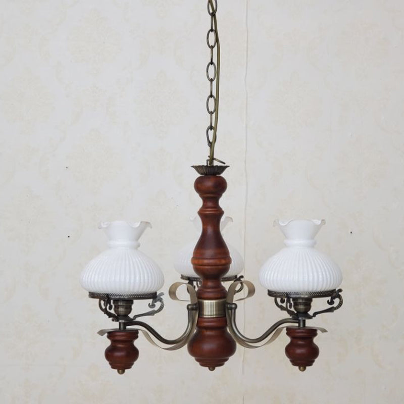 Chandelier traditionnel rustique en fer à fleurs rondes en bois massif à 3 lumières pour salon 