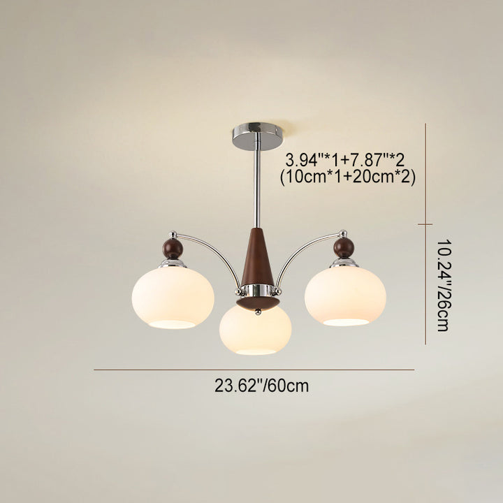 Modern Transitional Glass Round Shade Solid Wood Branch 3/5/6/8 Light Chandelier For Living Room
